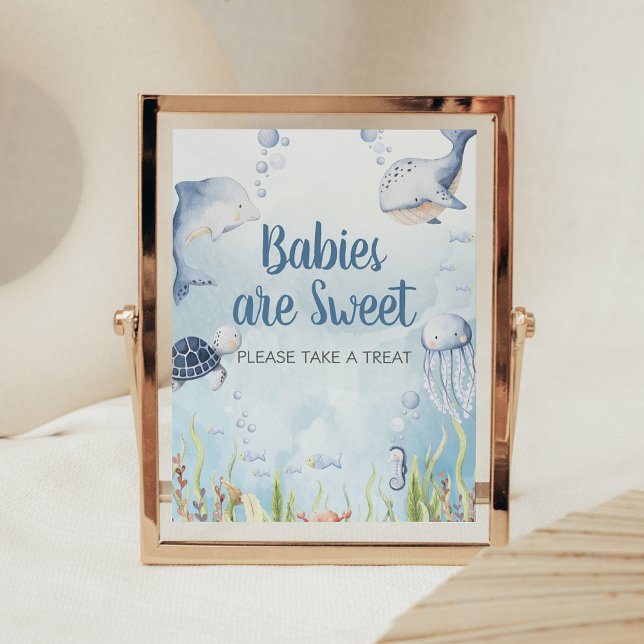 Blå under havet Duschar Babys är söta skylt (Under the Sea Baby Shower Sign)