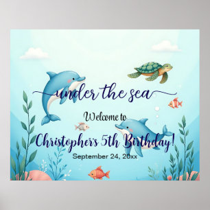 Blå under havet födelsedagsfest välkommen poster
