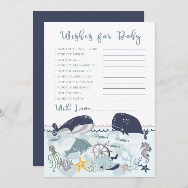 Blå under havet Oceanen Baby Shower önskningar för Inbjudningar (Fram/baksida)