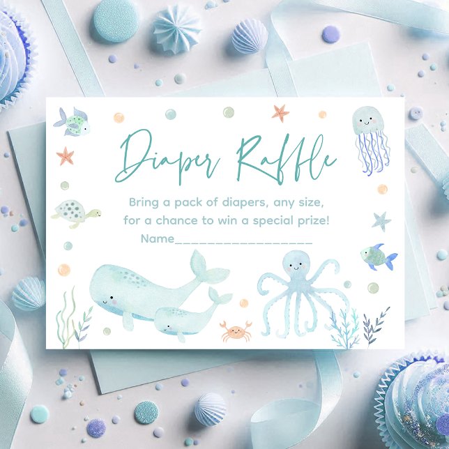 Blå under Sea Baby Shower Diaper Raffle Tilläggskort (Skapare uppladdad)