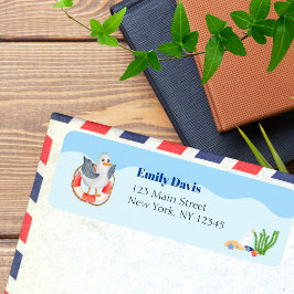 Blå under Sea Baby Shower-etikett - Seabird Returadress Etikett