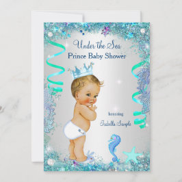 Blå under Sea Prince Baby Shower Blonde Baby Inbjudningar