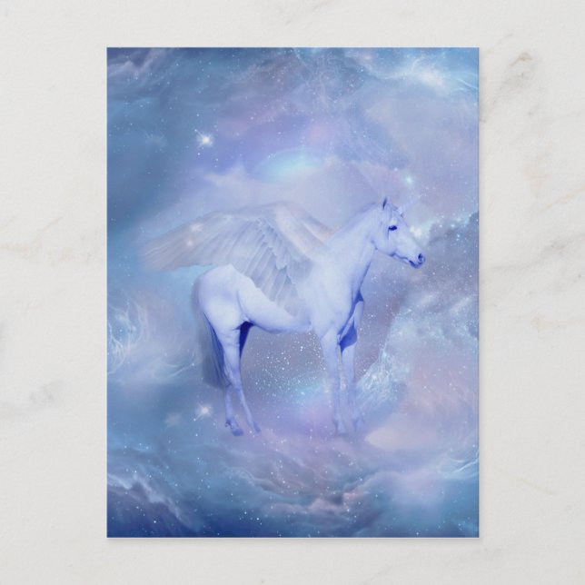 Blå Unicorn med vingar fantasi Vykort (Framsida)