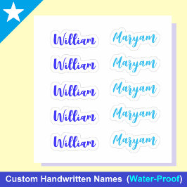 (Blå uppsättning om 10) Elegant namn i skrivstil Klistermärken