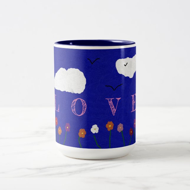 BLÅ UTOMHUS KÄRLEK KAFFEKOPP, 15oz Två-Tonad Mugg (Center)