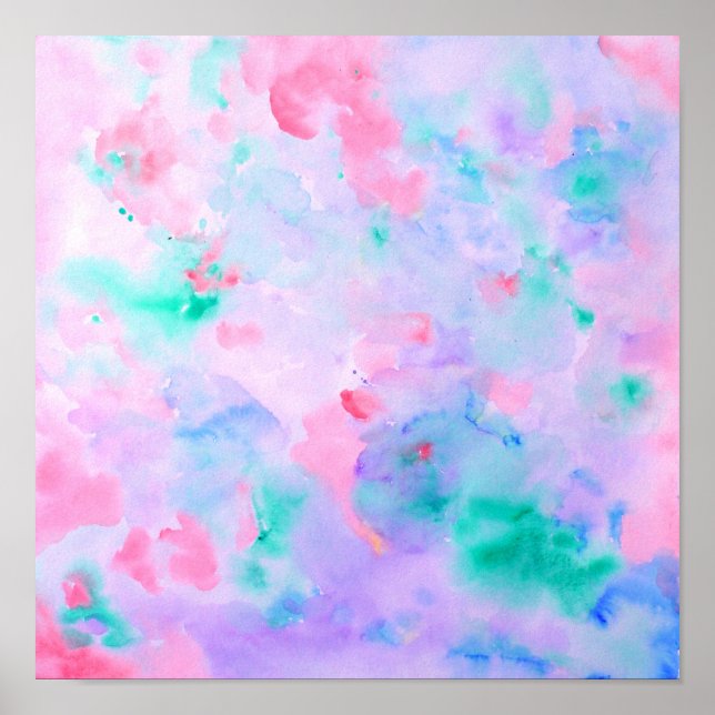 Blå utskrift av Abstrakt med vattenfärg Poster (Framsidan)