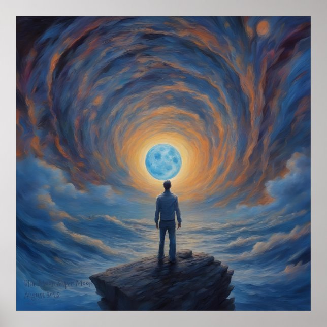 Blå utskrift av digitalkonst i Måne Toppen Poster (Framsidan)