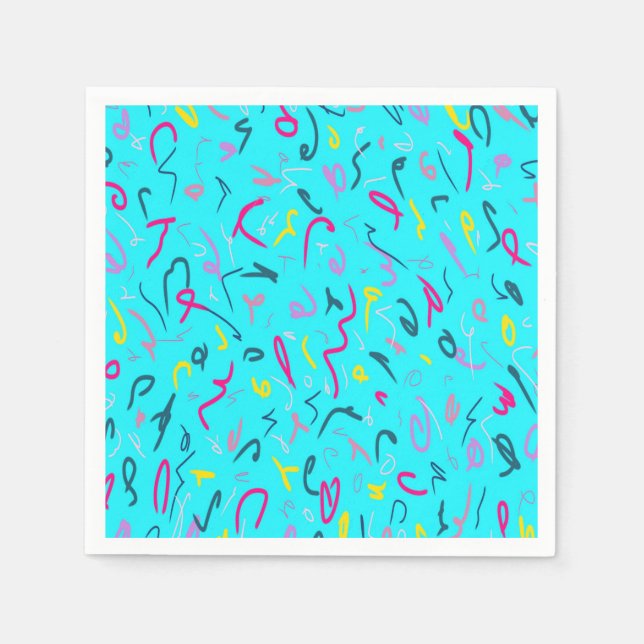 Blå utskrift med 90-talssymboler pappersservett (Framsidan)