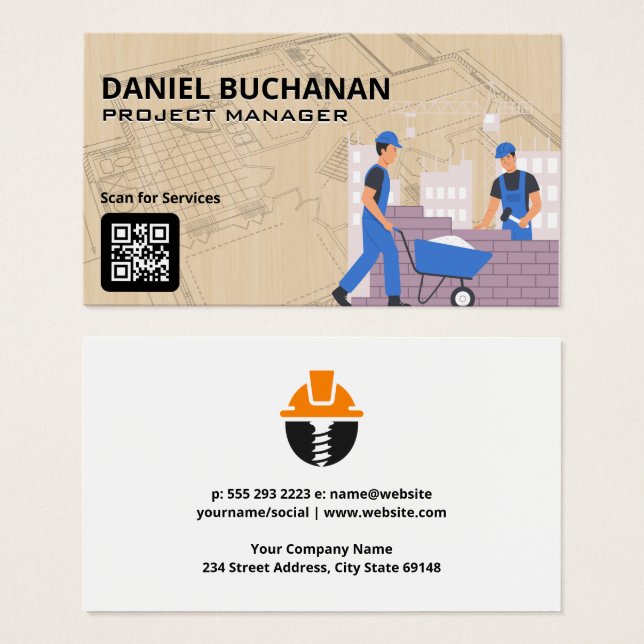 Blå utskrifter | Blåkollerarbetare | Bygg Visitkort (Framsida & baksida)