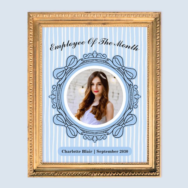 Blå utsmyckad båge ram anställd av månaden utmärke (Blue Ornate Bow Frame Employee of the Month Award)