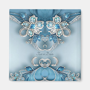 Blå utsmyckad blomster magnet