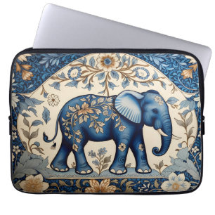 Blå utsmyckad elefant vintage blommig laptop fodral