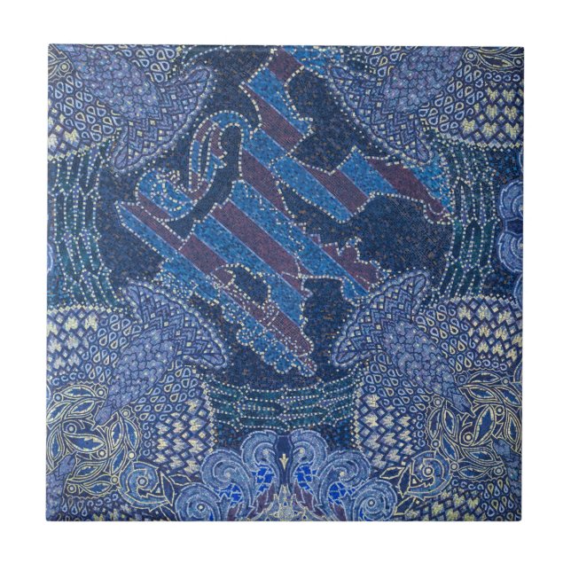 Blå utsmyckad mosaikkonst, Tyskland Kakelplatta (Framsidan)