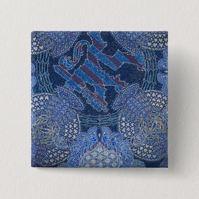 Blå utsmyckad mosaikkonst, Tyskland Knapp (Framsida)