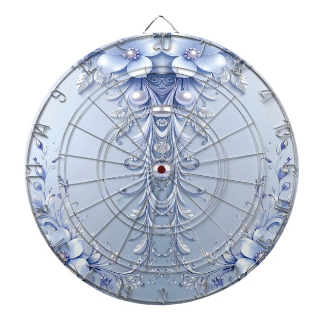 Blå utsmyckade blommor Dartboard Darttavla (Framsidan)