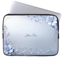 Blå utsmyckade blommor med pärlor Laptopfodral