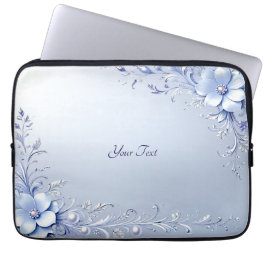 Blå utsmyckade blommor med pärlor Laptopfodral Laptop Fodral