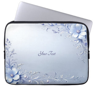 Blå utsmyckade blommor med pärlor Laptopfodral Laptop Fodral