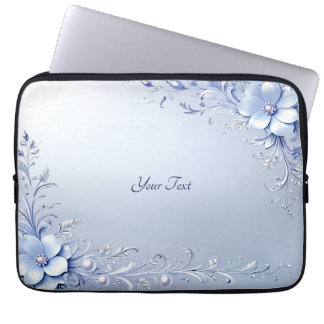 Blå utsmyckade blommor med pärlor Laptopfodral Laptop Fodral