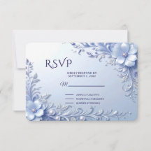 Blå utsmyckade blommor med pärlor RSVP-kort