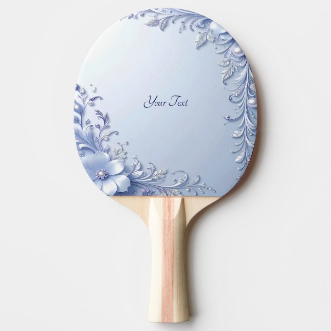 Blå utsmyckade blommor pingisracket (Framsidan)