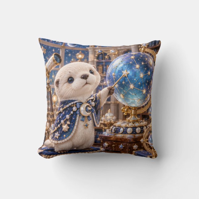 Blå utter Stjärnskådare Celestial Glob Kudde (Framsida)