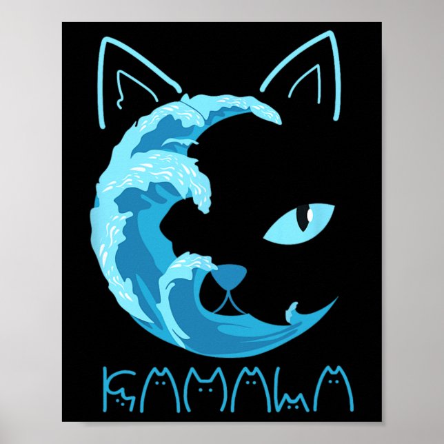 Blå våg av Cat Dam Kamala Cat Typography Alph Poster (Framsidan)