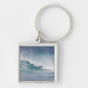 Blå våg som bryts, Maui, Hawaii, USA 3 Fyrkantig Silverfärgad Nyckelring