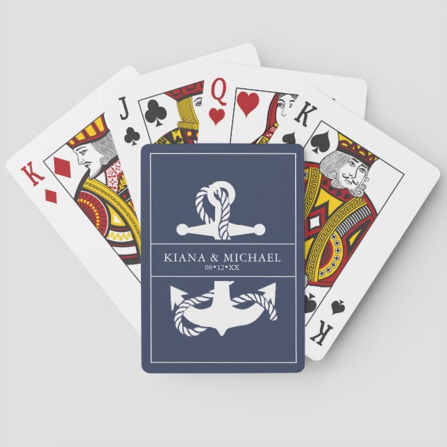 Blå vågankare Bröllop V2 Wht/marin ID836 Casinokort (Baksidan)