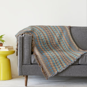 Blå Vågar med Brown och Beige Mönster Filt