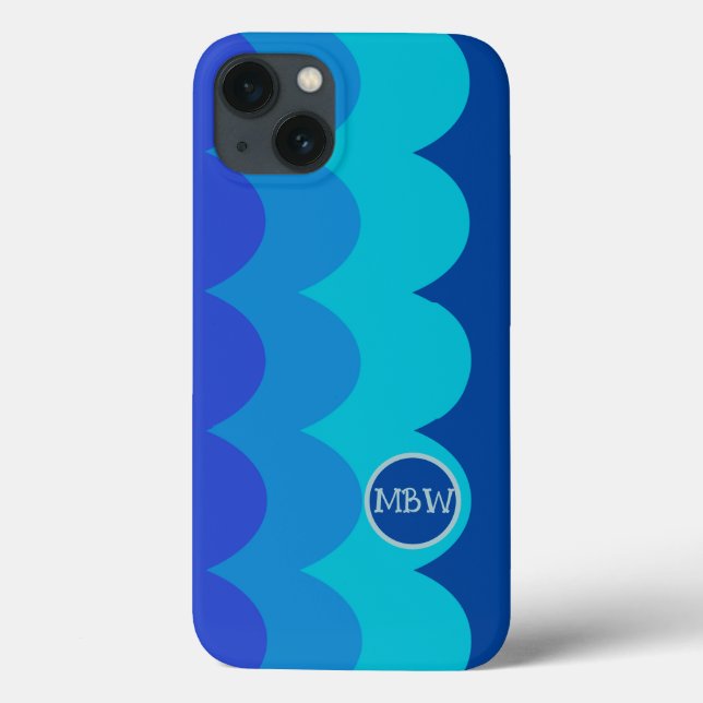 Blå Vågar Monogram iphone case (Baksida)