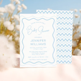 Blå Vågigt Scallop Ram Pojke Shower Inbjudningar