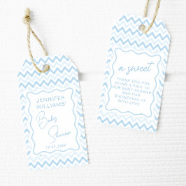 Blå Vågigt Scallop Retro Pojke Shower Tack Presentetikett