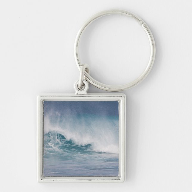 Blå vågkollision, Maui, Hawaii, USA 3 Fyrkantig Silverfärgad Nyckelring (Framsidan)