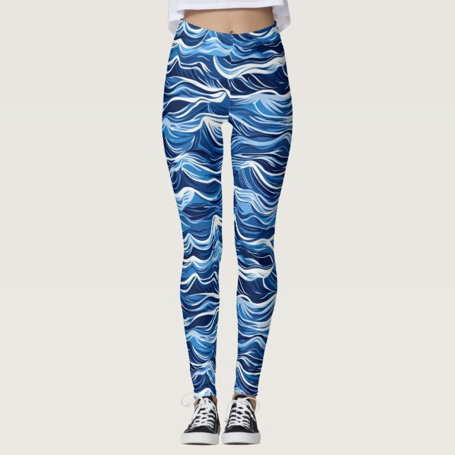 Blå vågmönster leggings (Framsida)