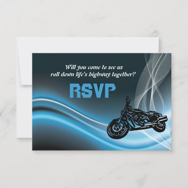 Blå vägsmotorcykel bröllop RSVP-svarskort OSA Kort (Framsida)