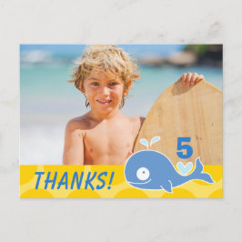 Blå val gul prickar pojkens födelsedag tack foto vykort