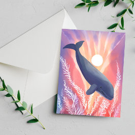 Blå val | Oceanfärger Akvarell Djurkort