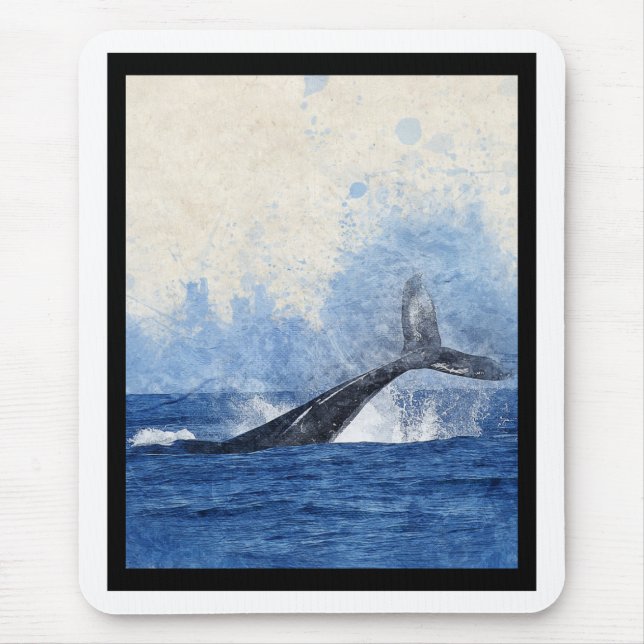 Blå Val som Brutar i Havet Konst Musmatta (Framsidan)