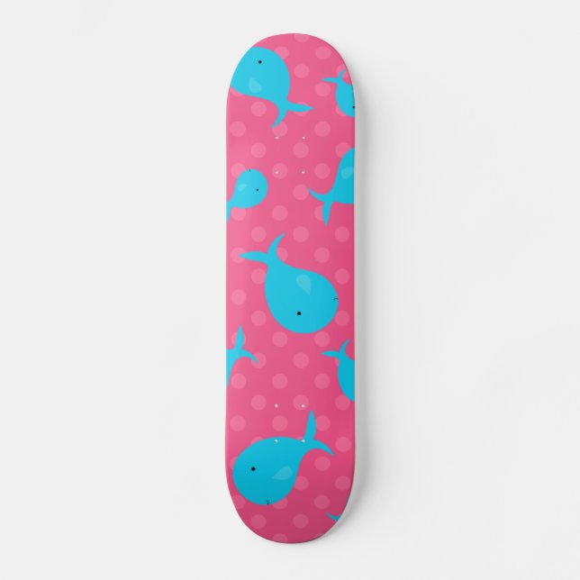 Blå valar, rosa polka dots mini skateboard bräda 18,7 cm (Framsida)