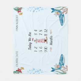 Blå valar Twin Baby Milestone Fleecefilt