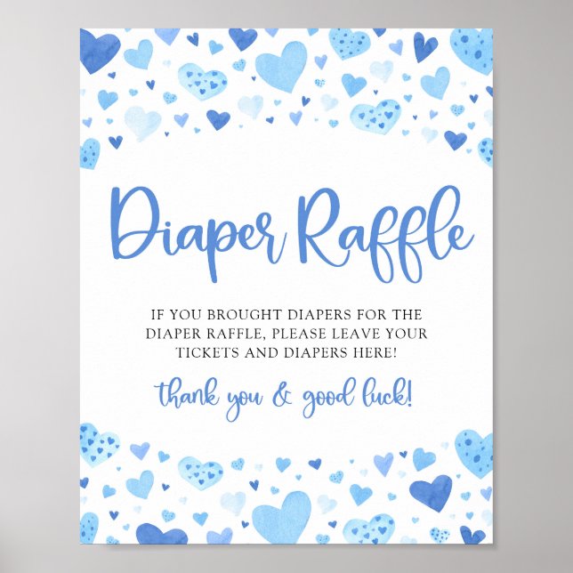 Blå Valentine Baby Shower Diaper Raffle Sign Poster (Framsidan)