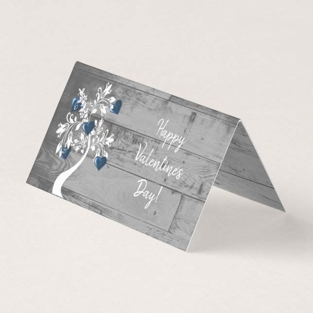 Blå Valentine Hearts Träd-mappat kort (Framsida)