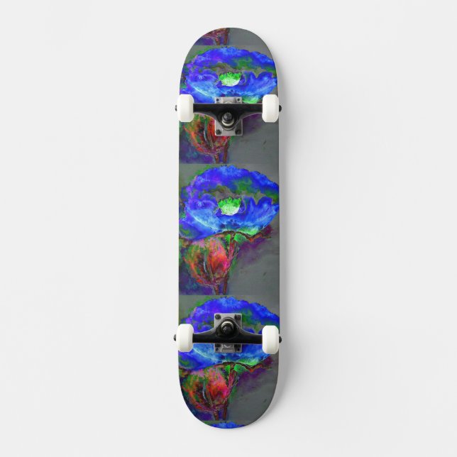 Blå vallmo, blå abstrakt blomma skateboard bräda 20 cm (Framsida)