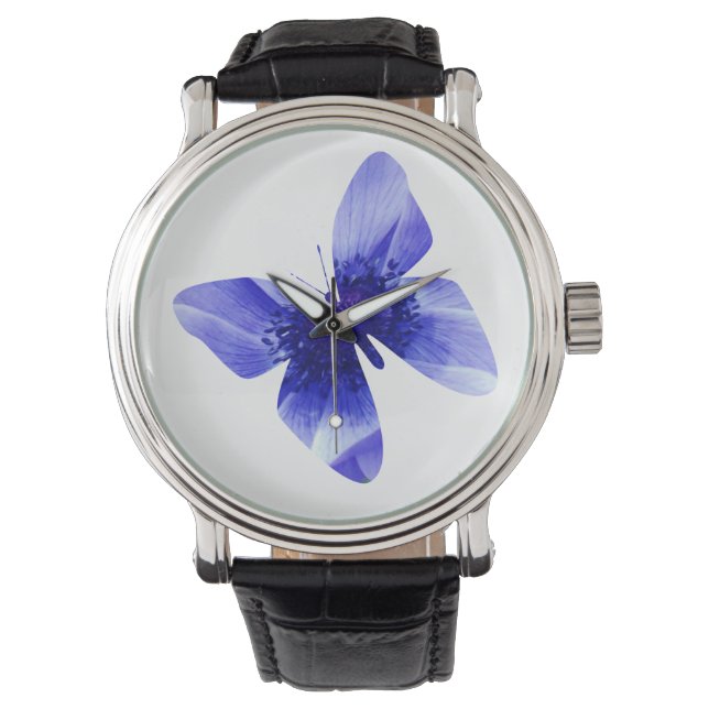 Blå vallmofjäril, stor läder armbandsur (Framsida)