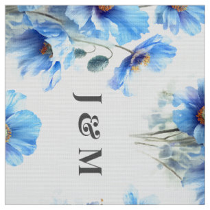 Blå vallmovävnad för bröllop med monogram tyg
