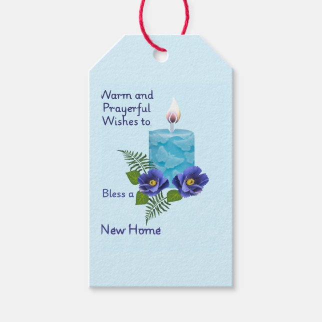 Blå välsignad ljus för ett nytt hem presentetikett (Framsidan)