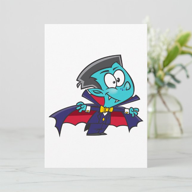 Blå vampyrpojke med cape Söt Dracula Inbjudningar (Skapare uppladdad)