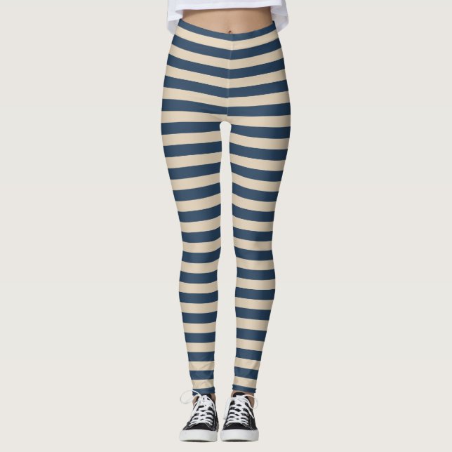 Blå/Vanilla Rand Leggings (Framsida)