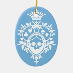 Blå Vapensköld med Skull och karddräkter keramisk Julgransprydnad Keramik